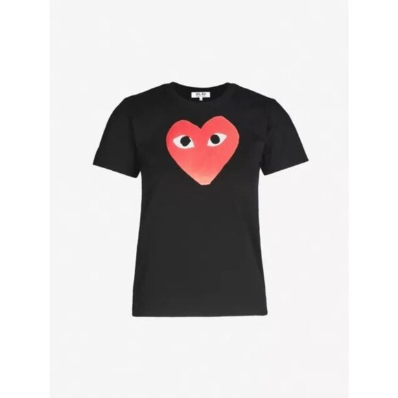 COMME DES GARCONS PLAY Womens Cotton Tee With Red Emblem in Black XSmall - Picture 9 of 14